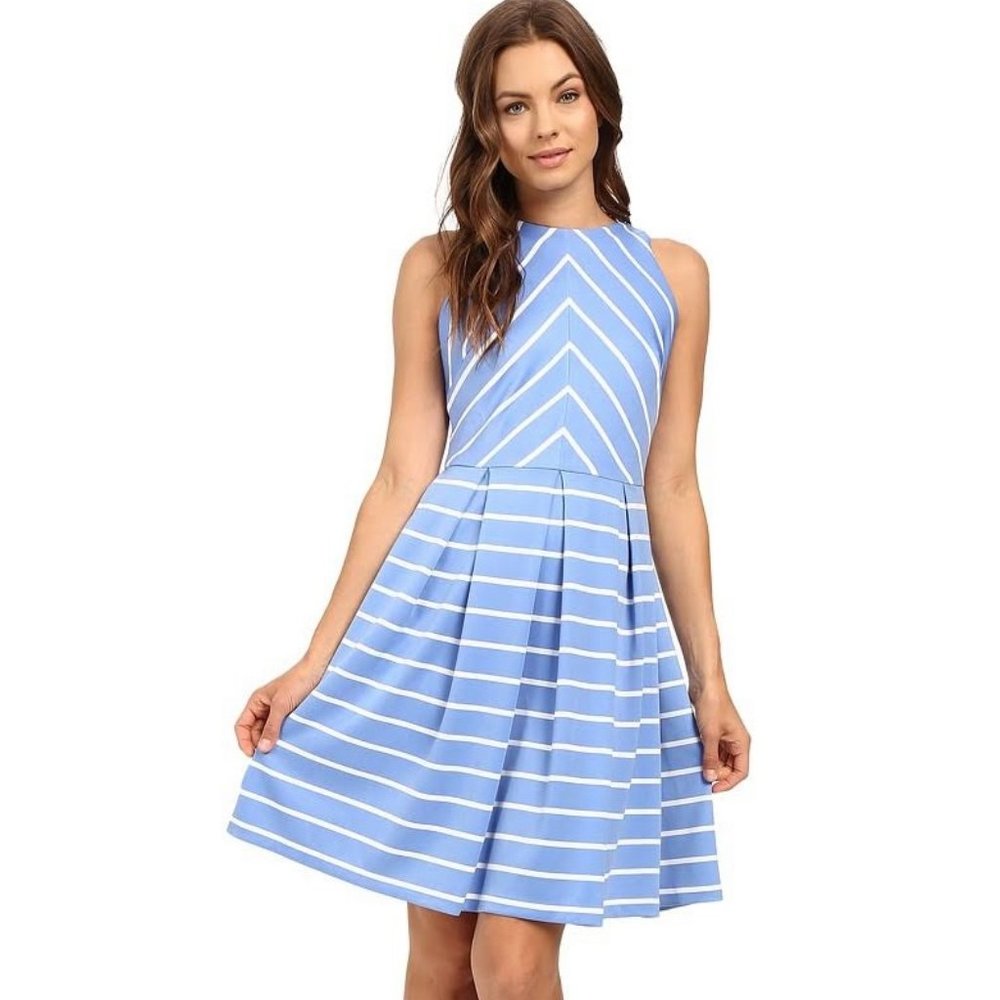 London Times Woman Blue and White Stripped Dress NWT